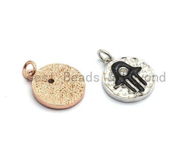 CZ Micro Pave Enamel Round With Hamsa Hand Pendant/Charm,Cubic Zirconia Pendant,Fashion Jewelry Findings, 15x17mm, sku#Z256