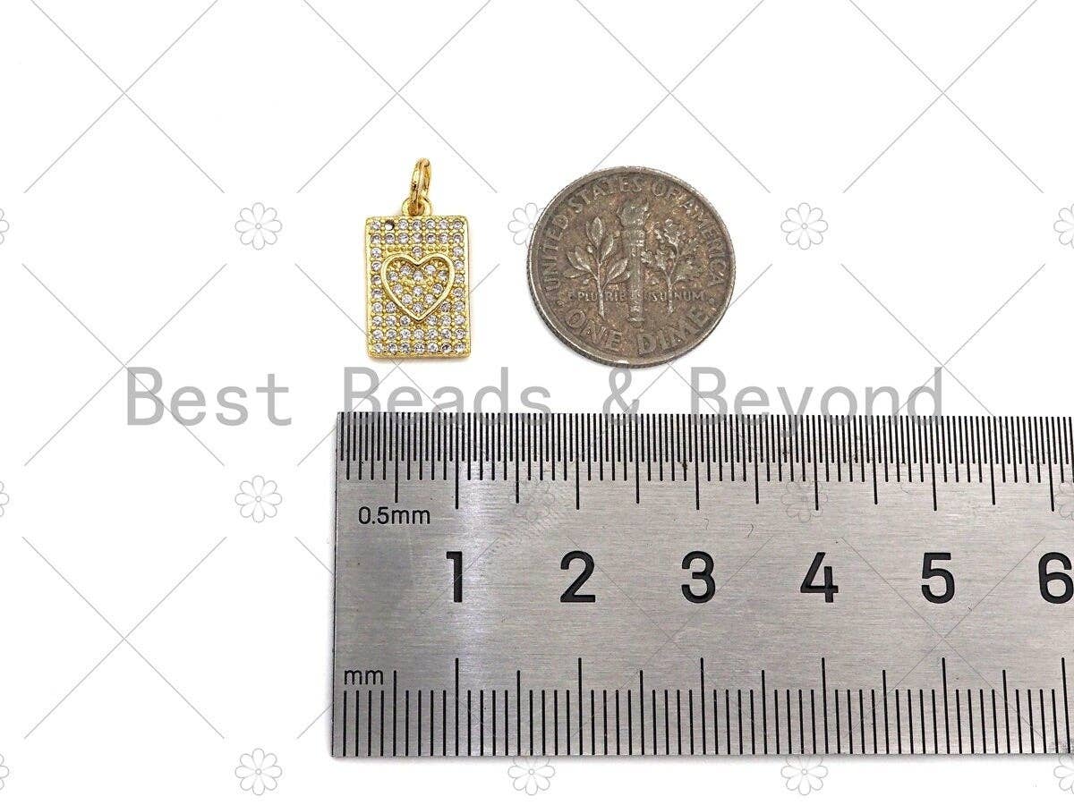 CZ Micro Pave Heart Dogtag Rectangle Shape Pendant/Charm,Cubic Zirconia Medallion Charm, Necklace Bracelet Charm Pendant, 14x9mm, Sku#LK229