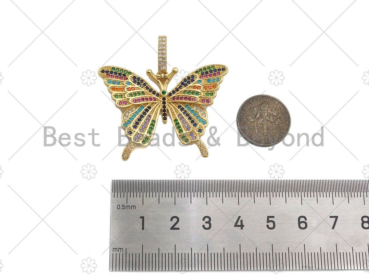 Colorful CZ Micro Pave Butterfly Shape Pendant/Charm,Cubic Zirconia Charm, Necklace Bracelet Charm Pendant,42x31mm, Sku#LD34