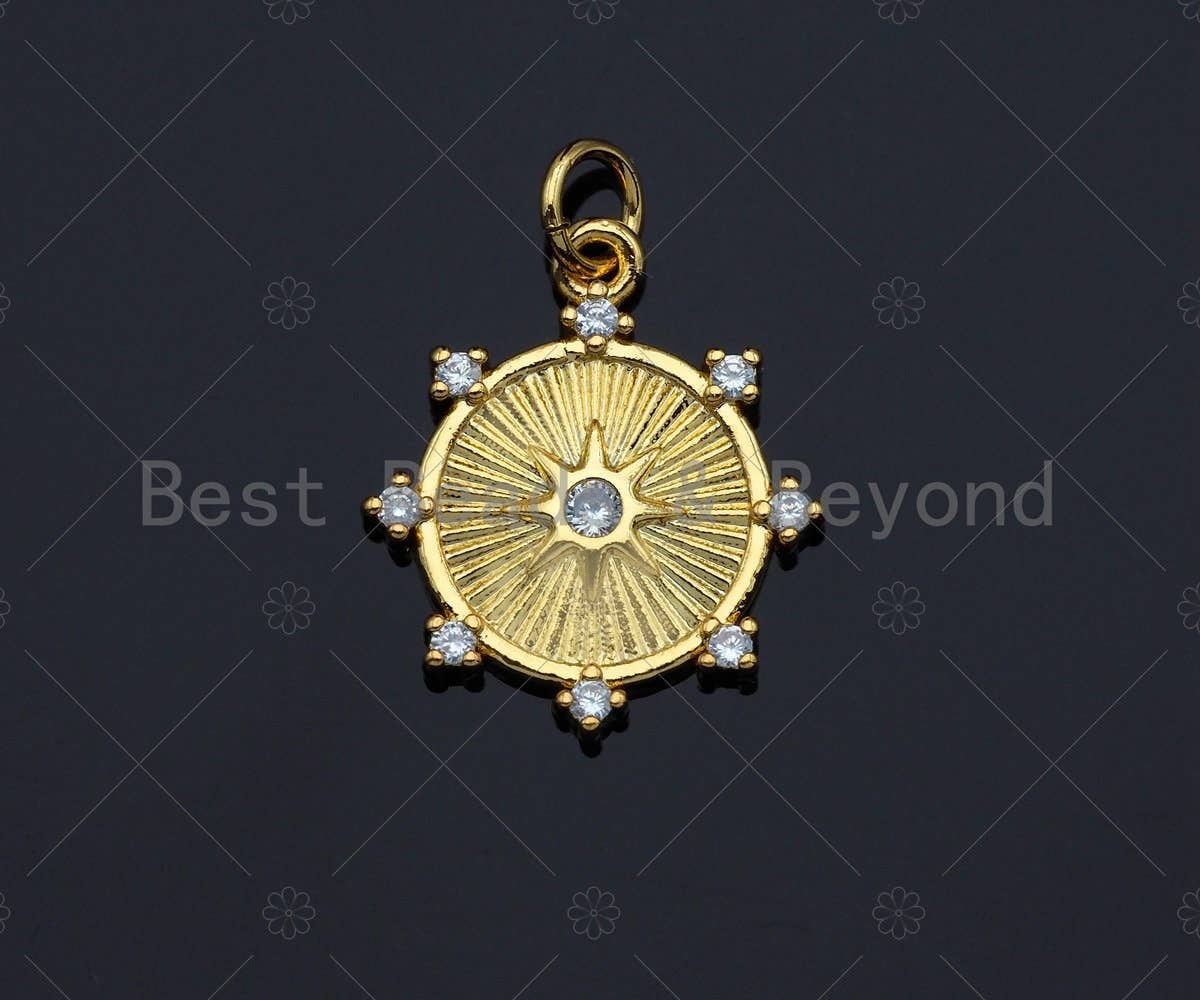 CZ Micro Pave North Star On Round Coin Charm/Pendant, SKU#JL12