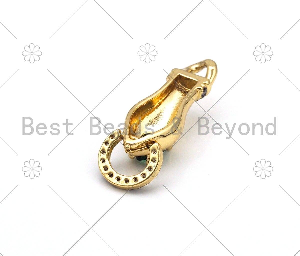 Green CZ Micro Pave Hand Shape Connector, 18K Gold Filled Hand Charm, Necklace Bracelet Charm Pendant, 36x13mm, Sku#L618