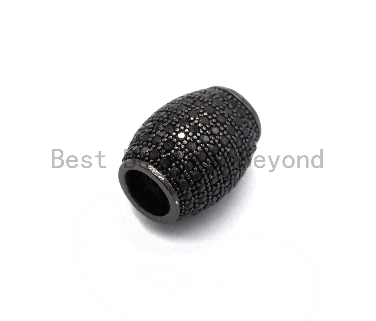 Micro Pave Black CZ Pave On Black Big/Large Hole Oval Drum Spacer Beads, Bracelet/Necklace Spacer, Cubic Zirconia Beads, 10x12mm, sku#C91