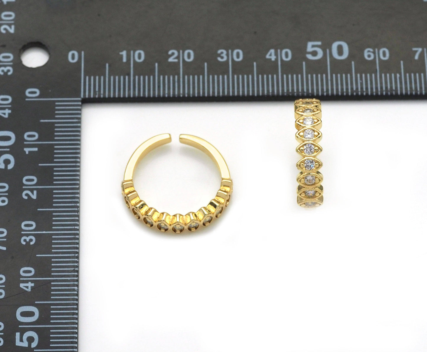 Gold Evil Eye Marquise Shape CZ Adjustable Ring, Sku#X370