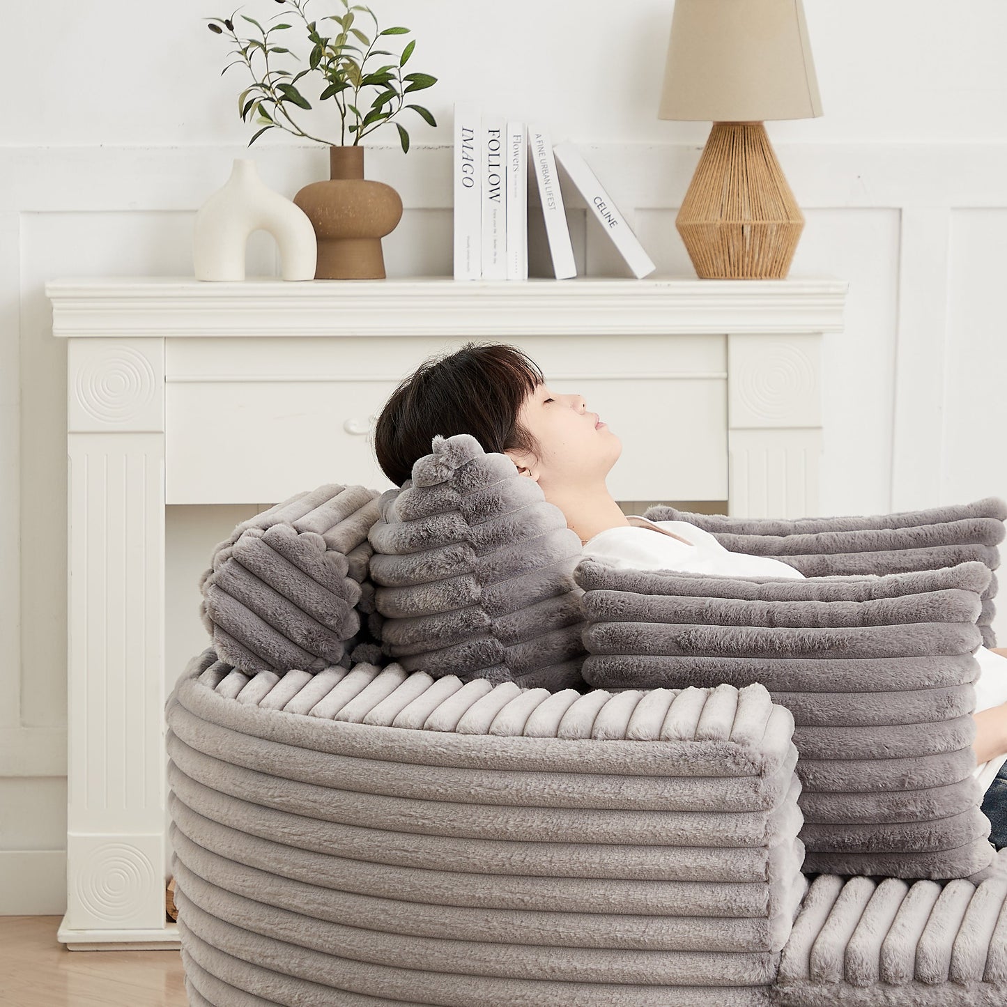 55'' Corduroy Foam Single Swivel Chair