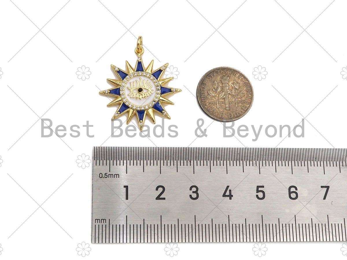 Colorful Enamel Pave Evil Eye On Sunflower Shape Pendant, Gold Enamel Flower Pendant, CZ Micro Pave Enamel Jewelry Findings,25x27mm,Sku#L443