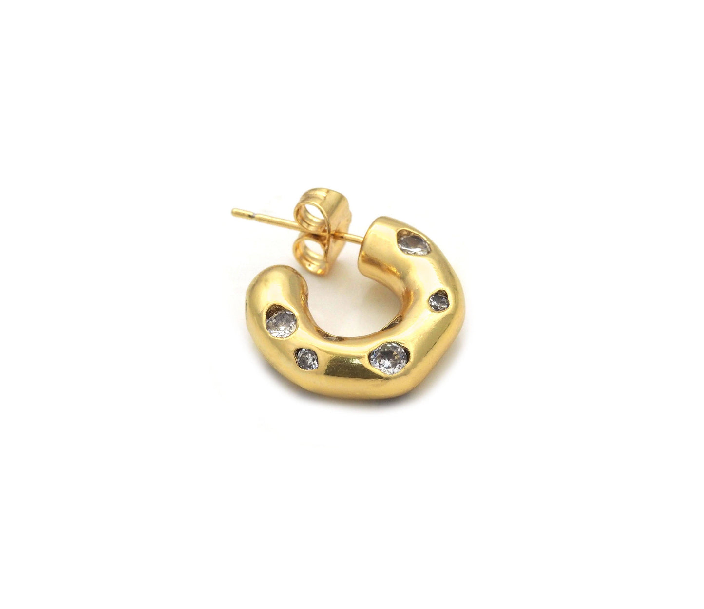 Rainbow Diamond CZ Thick Huggie Earrings, chunky earrings, Sku#LX189