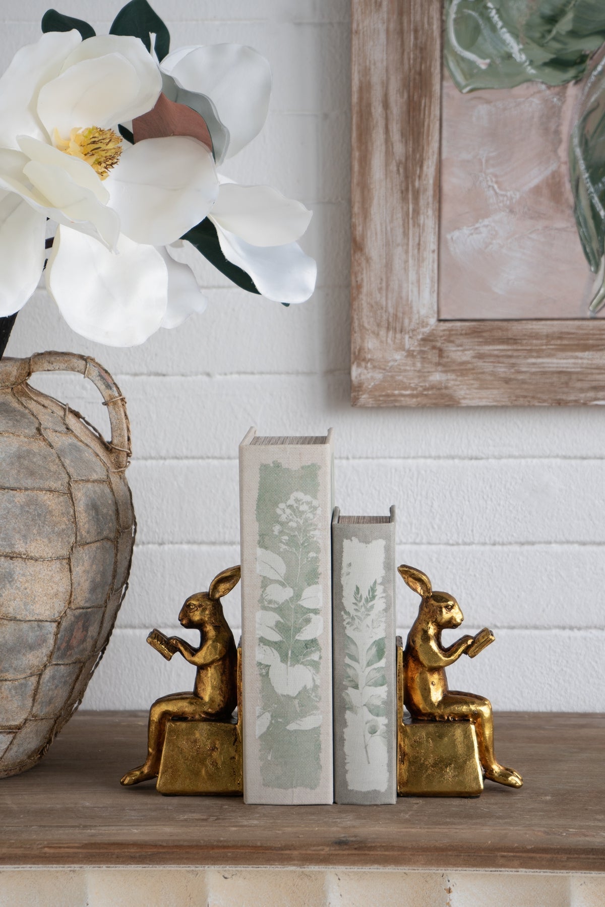 3.9x2.8x6.9" Sitting Rabbit Bookends With Antique Finish