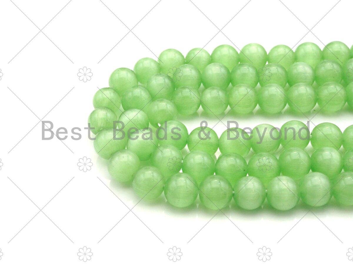 Cat's Eye Green/Light Green Round Beads, 6mm/8mm/10mm/12mm Smooth Round, 15.5'' Full Strand, Sku#UA162