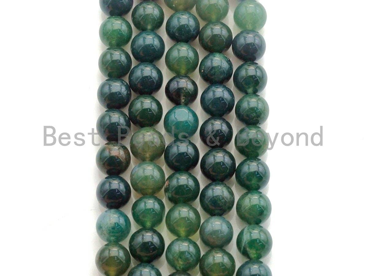 Natural Moss Agate, Round Smooth 6mm/8mm/10mm/12mm, Green Gemstone beads,15.5" Full Strand, sku#U635