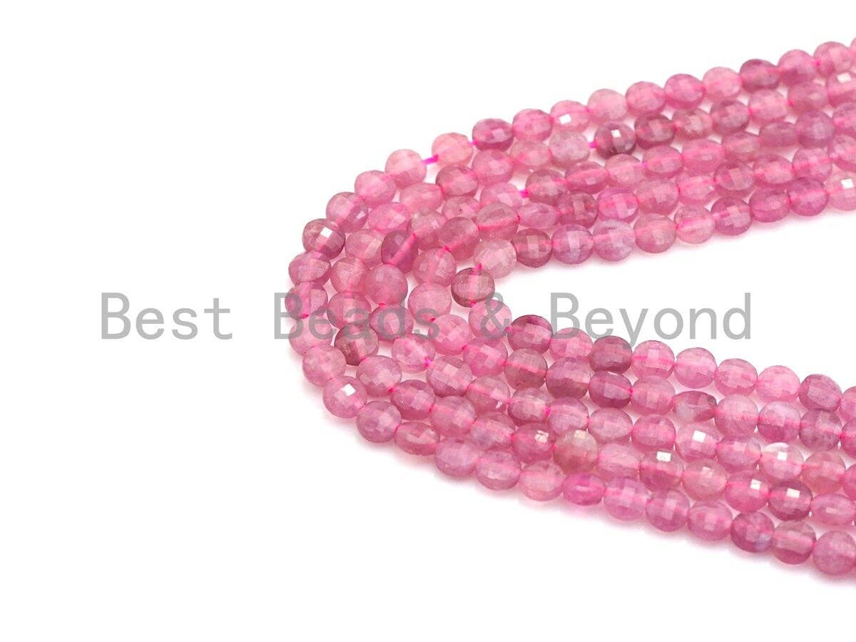 High Quality Natural Pink Tourmaline Checkerboard Cut Beads, 4mm Turtle Shell cut Tiny Tourmaline Beads, 16 Full strand, sku# U793