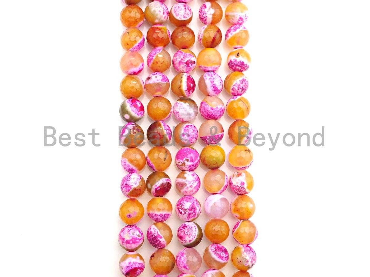 Natural Pink Orange Fire Agate Beads, 6mm/8mm/10mm Round Faceted Fire Agate Beads, 15.5" Full Strand, Sku#UA69