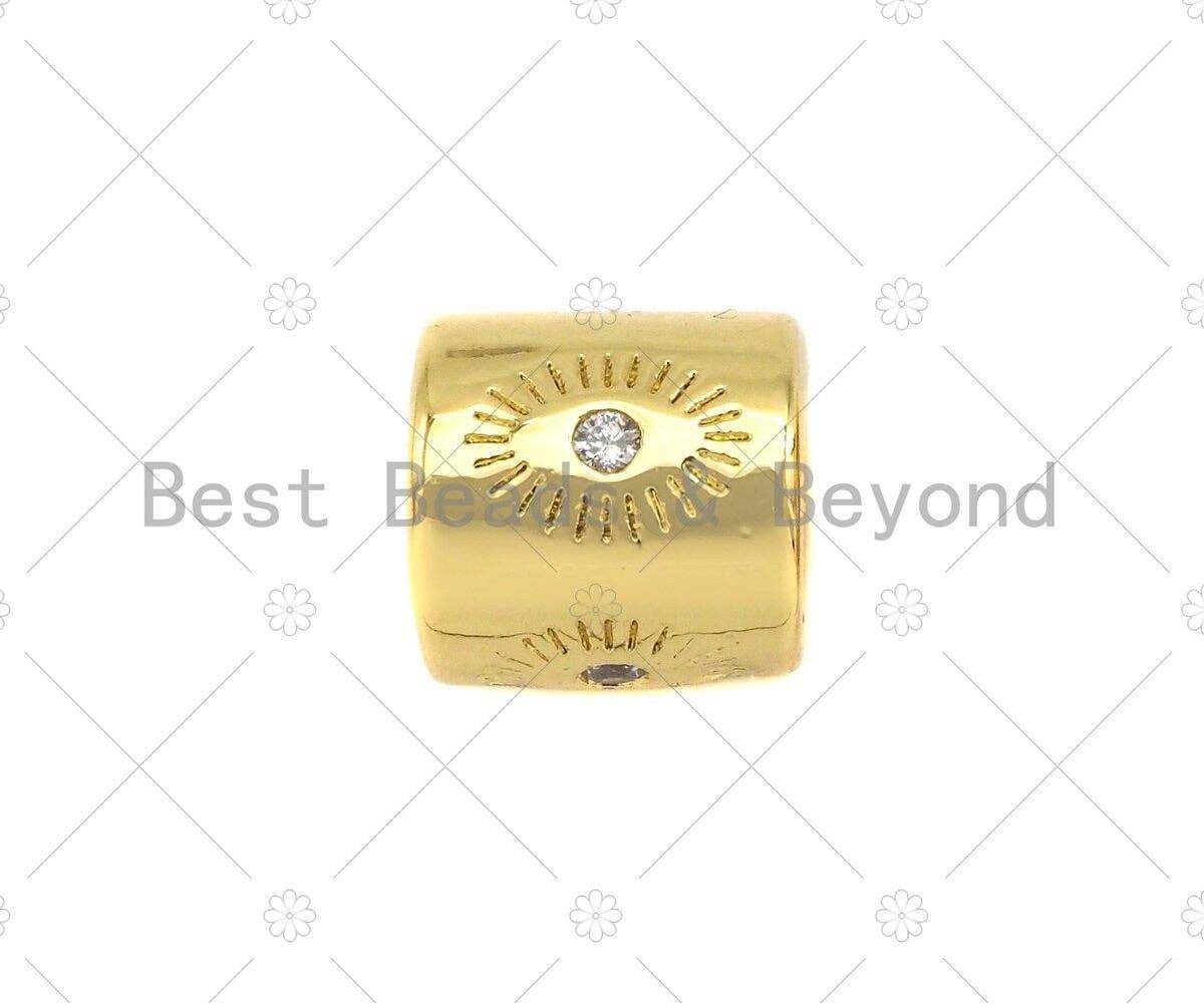 CZ Micro Pave Evil Eye On Large Hole Tube spacer Beads,Sku#C121