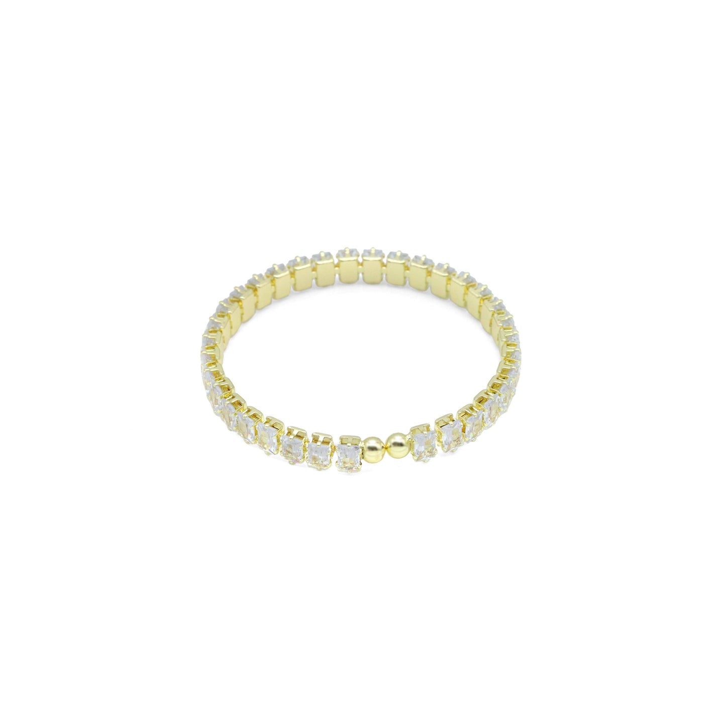 Gold Silver Rectangle CZ Adjustable Bracelet with Ball End, Sku#A443
