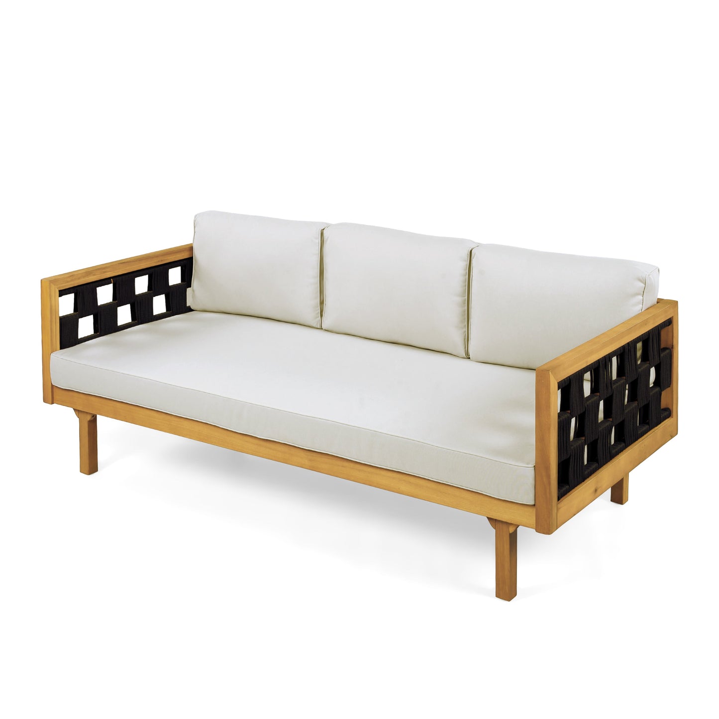 Three-Seater Outdoor Daybed - Acacia Wood Teak Finish Frame with Light
