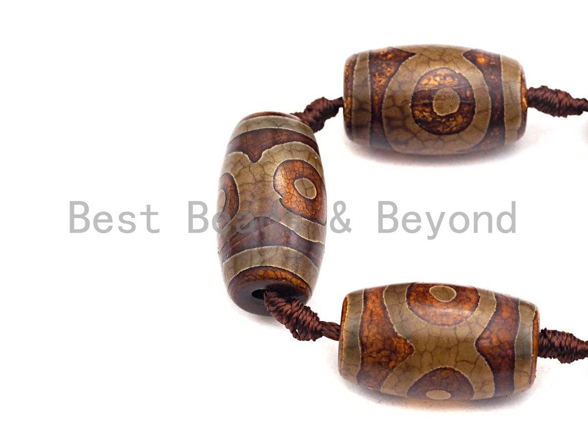 1pc/11pc Natural Tibetan Agate Barrel Beads, Ancient Brown Dzi Drum Beads, Tibetan Dzi Beads, 15x22mm,sku#U501