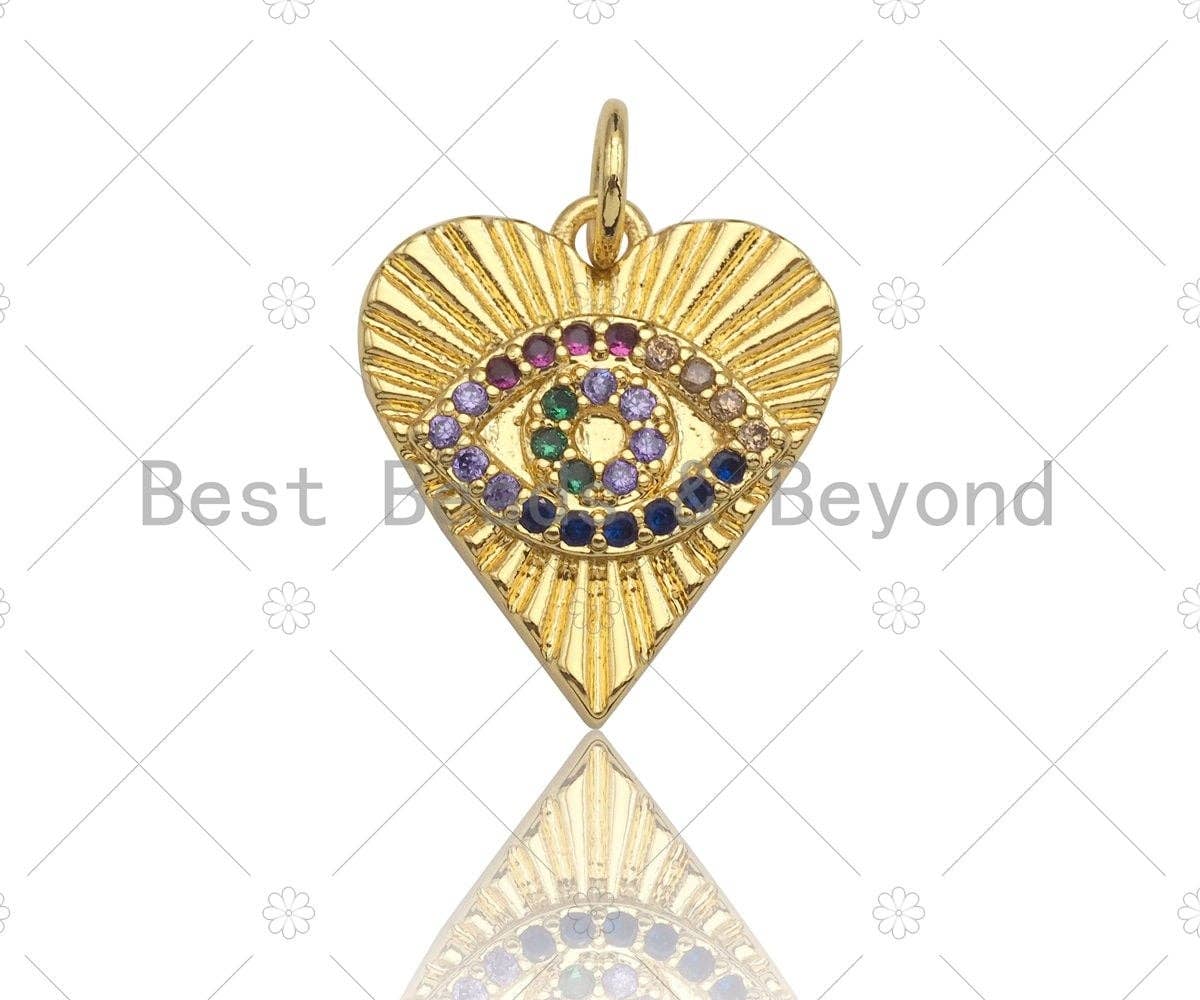 Colorful CZ Micro Pave Evil Eye On Heart Pendant/Charm,Cubic Zirconia Paved Charm, Necklace Bracelet Charm Pendant, 16x14mm,Sku#Z1207