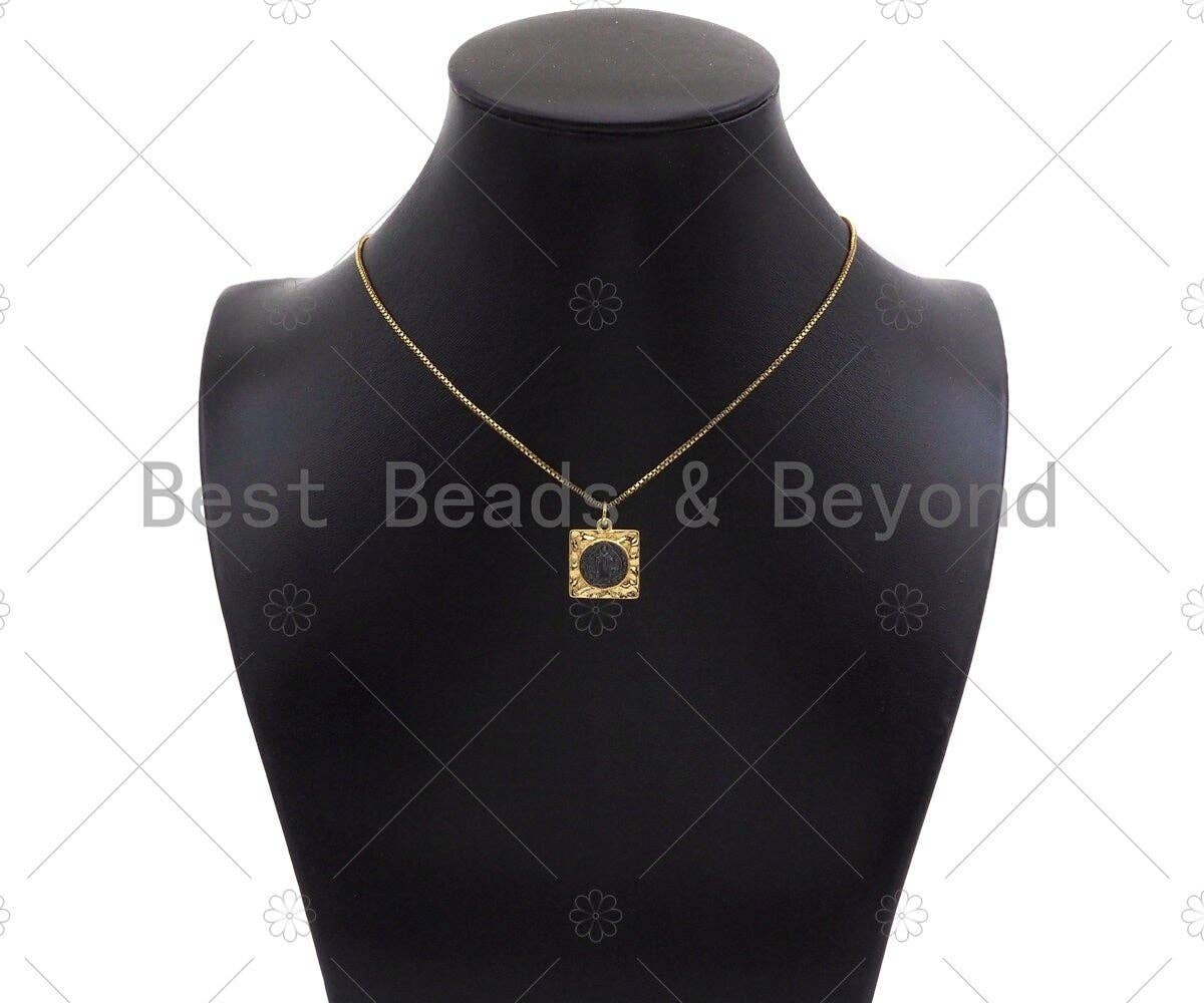 Jesus with Cross on the Other Side Square Shape Pendant,Silver with Gold/Gold with Black Charm,Necklace Bracelet Charm,15x17mm,Sku#Z1311