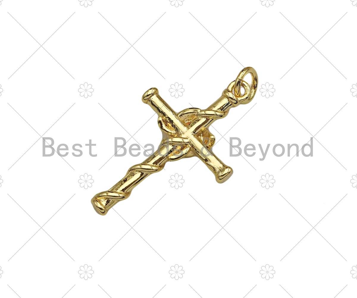 Gold Filled Rose Flower On Cross Shape Pendant, 18K Gold Filled Rose Cross Charm, Necklace Bracelet Charm Pendant, 16x26mm, Sku#Y439