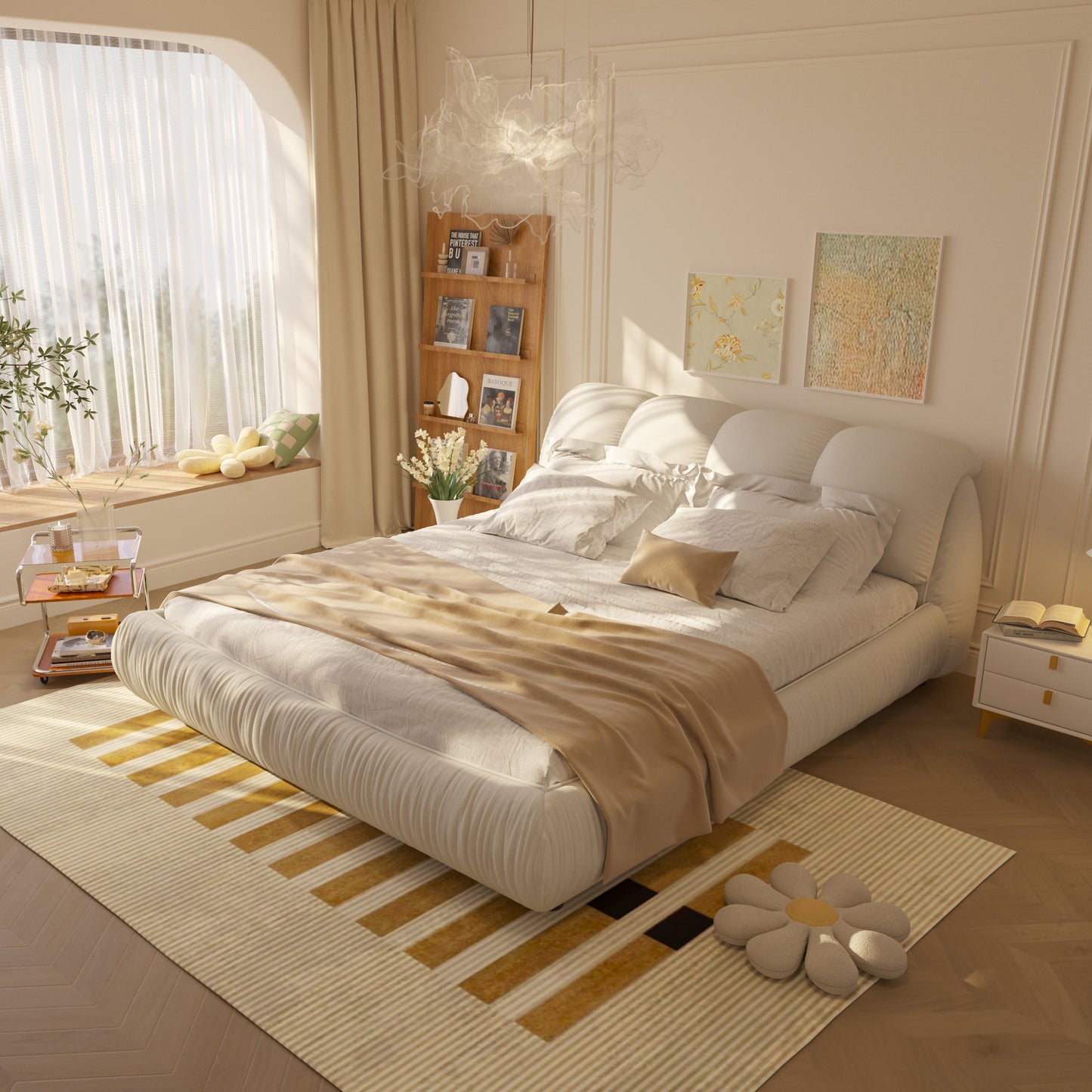 King Size Luxury Upholstered Platform Bed with Oversized Backrest