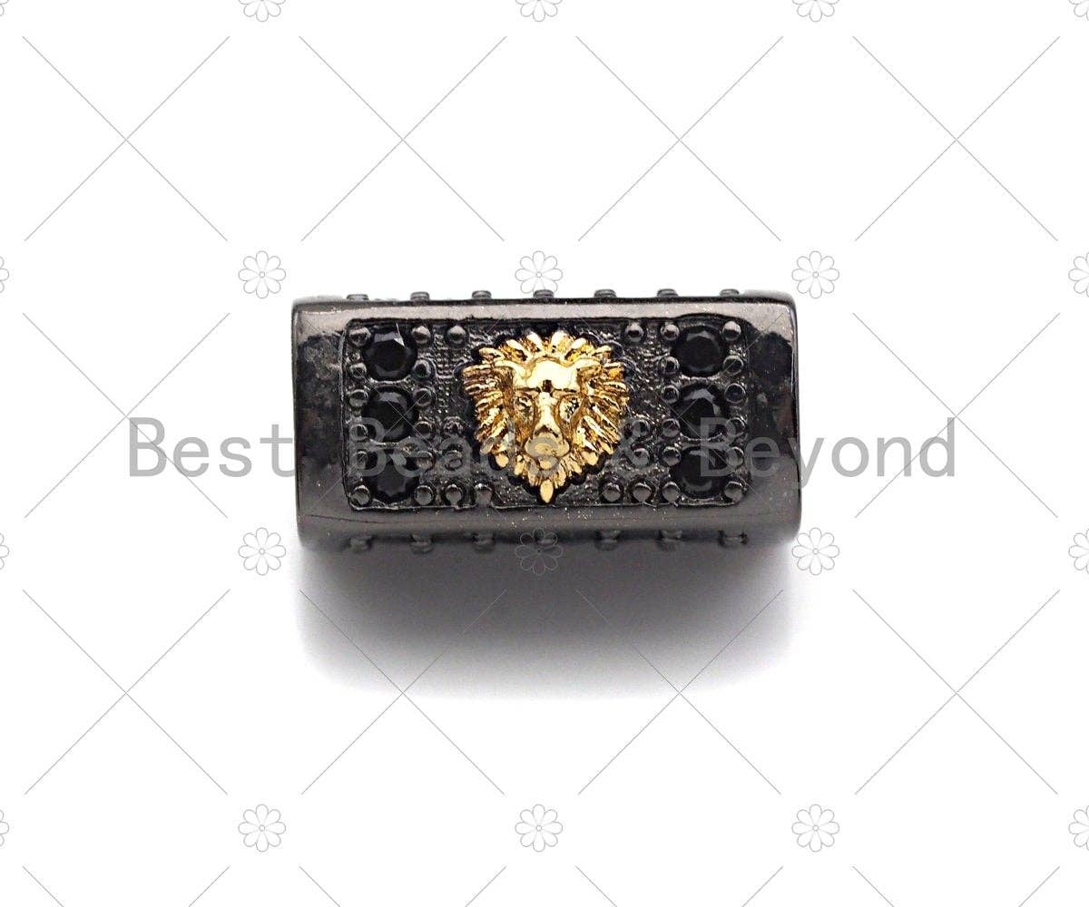 Star/Lion Head Bead,Tube Spacer Bead, Black CZ Pave Tube Spacer Beads for Men/Women Jewelry Making, 7x14mm, ML19C