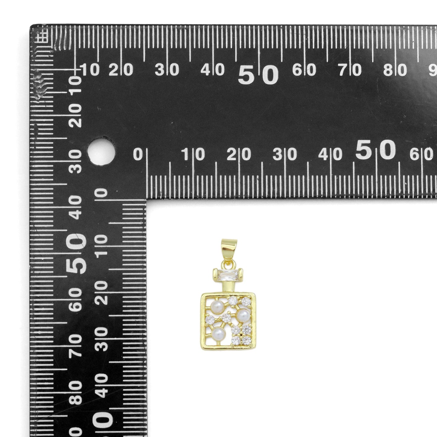 CZ  White Pearl On Square TAG Charm, Sku#LK924