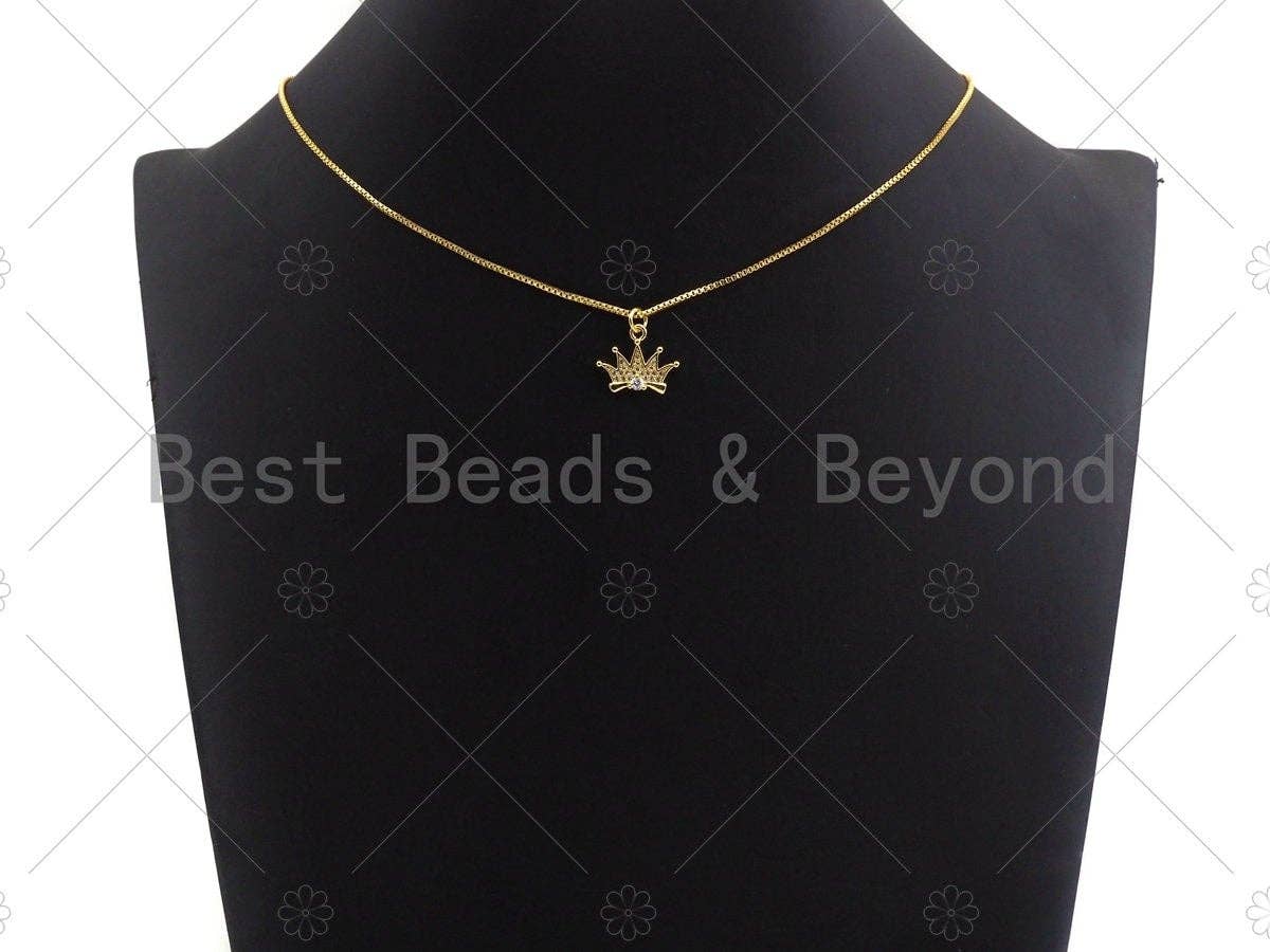 18K Gold Micro CZ Pave Crown Pendant, Gold Crown Charm,  Crown Beads, Jewelry Findings, 16x13mm,sku#LK38