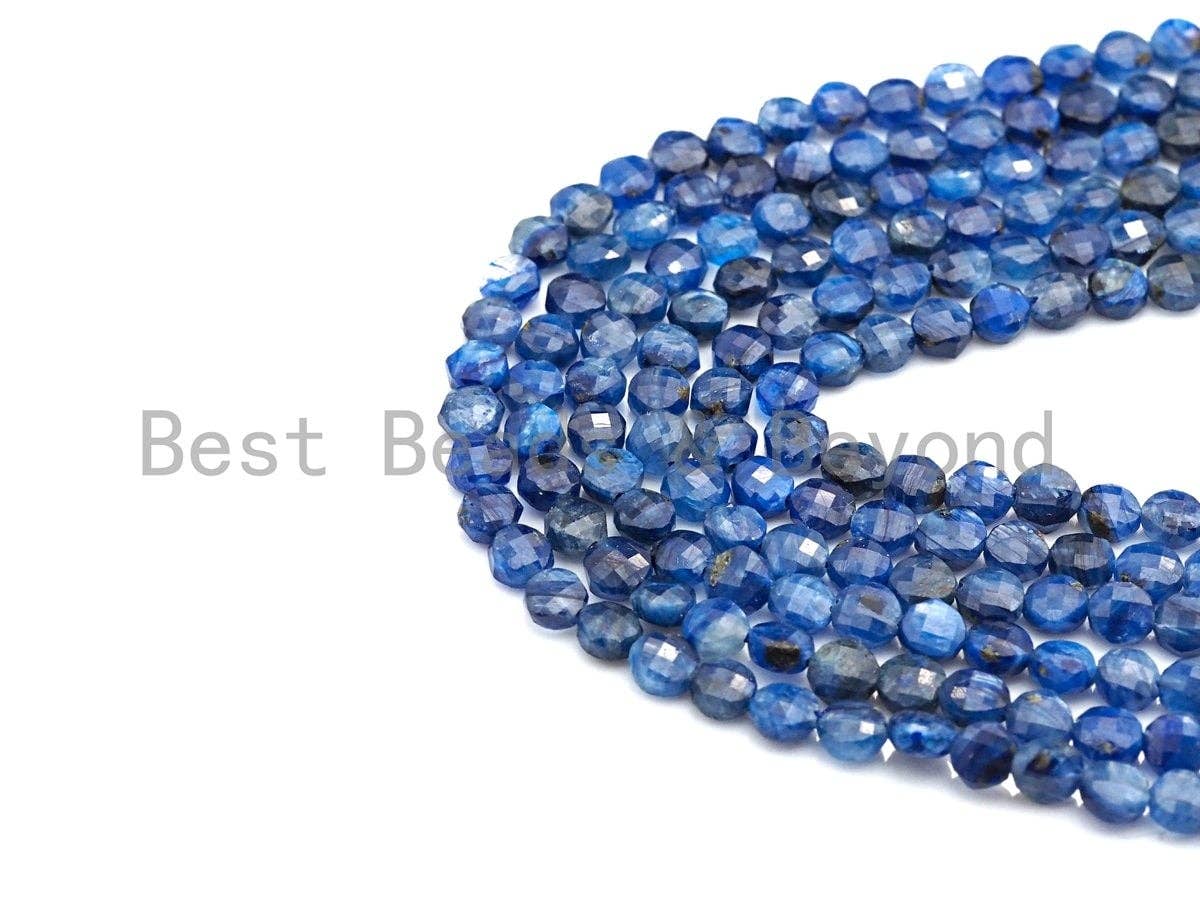 4mm High Quality Checkboard cut Kyanite Coin Shape Beads, Natural Hyanite Beads, 15.5" Full Stand, sku#U790