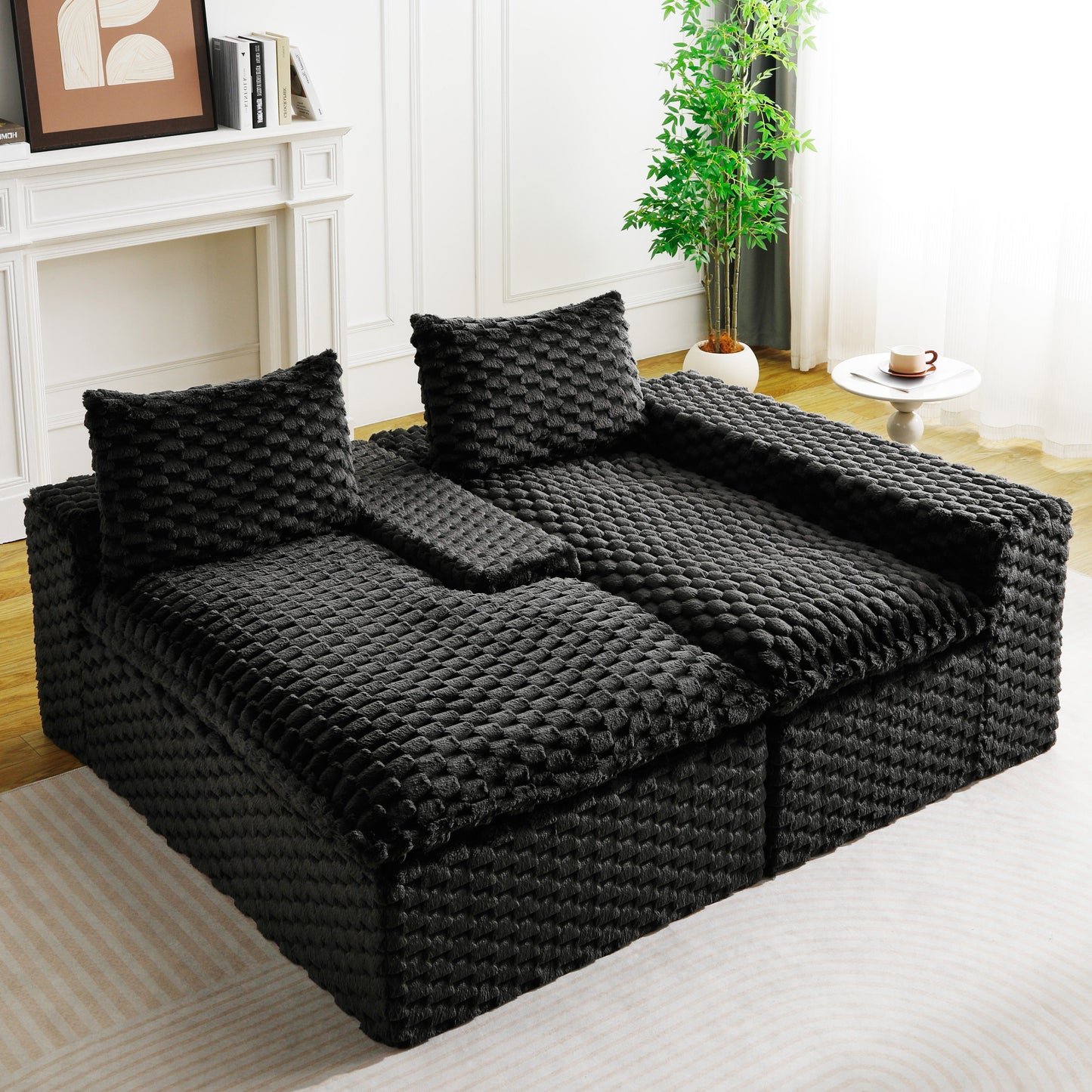 Black Turtle Velvet Versatile Convertible Sofa