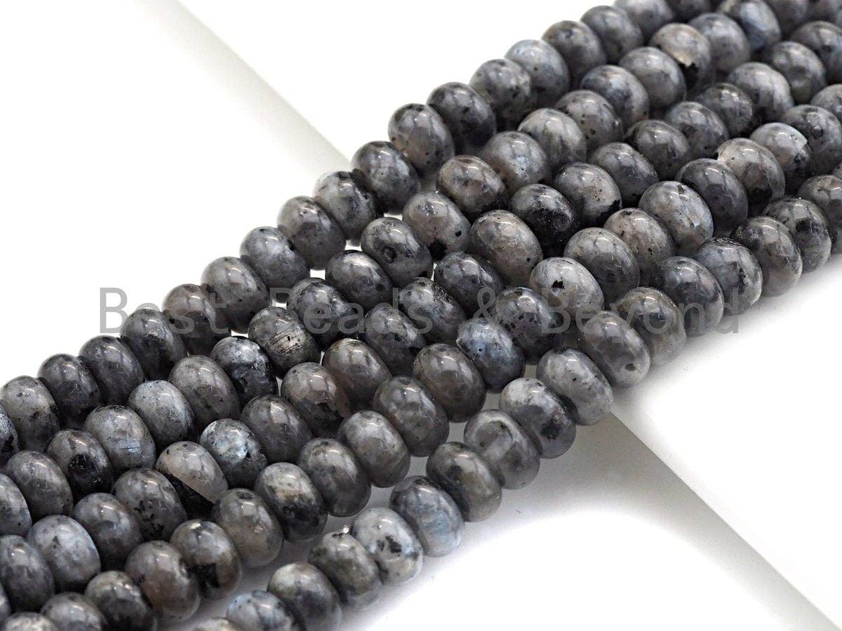 2mm Large Hole Natural Larvikite Beads, Rondelle Smooth 6x10mm/5x8mm, 8" Long Strands, sku#U698