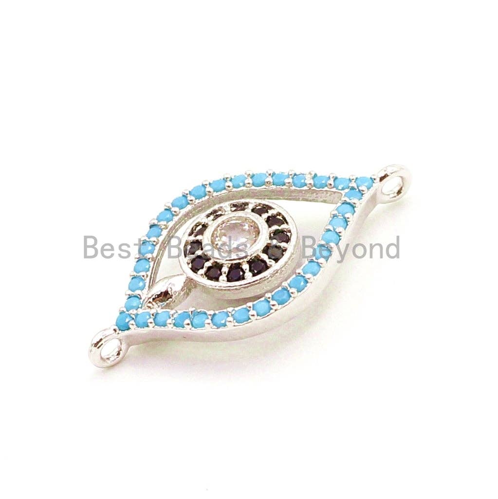 CZ Micro Pave Turquoise Evil Eye Connector for Bracelet/Necklace, Cubic Zirconia Space Connector, 12x23mm,sku#E36C