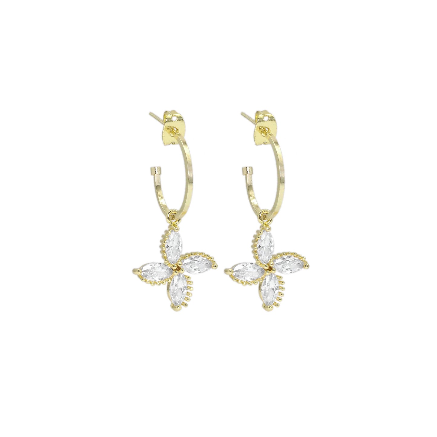 Crystal Flower Hoop Earrings, Sku#EF464