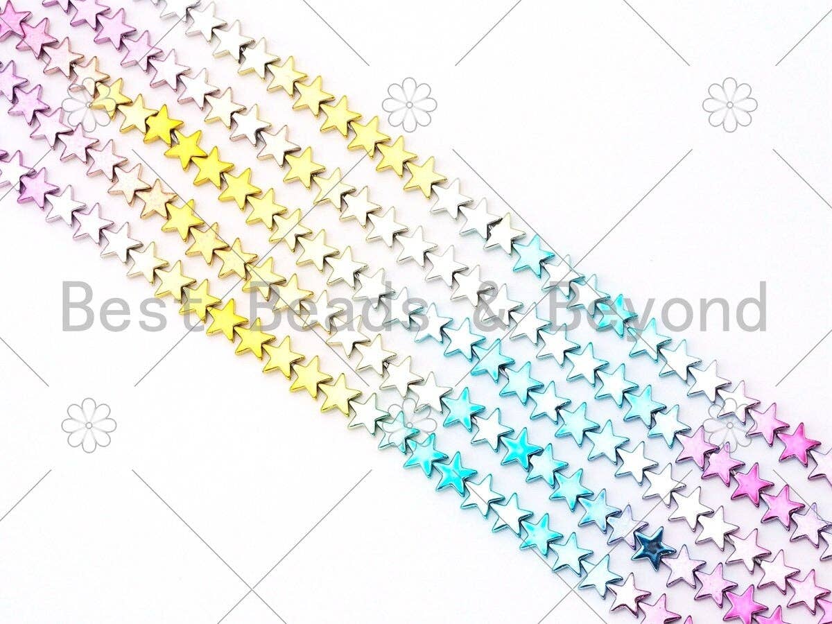 NEW!!! Rainbow Natural Hematite Smooth Five Point Star Beads, Gold Green Purple Blue Pink Matrix 8mm Hematite, 15.5'' Full Strand, SKU#S138