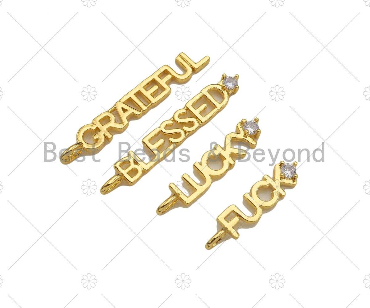 CZ Micro Pave Grateful Blessed Lucky Fuck word Pendant,Sku#Z1309