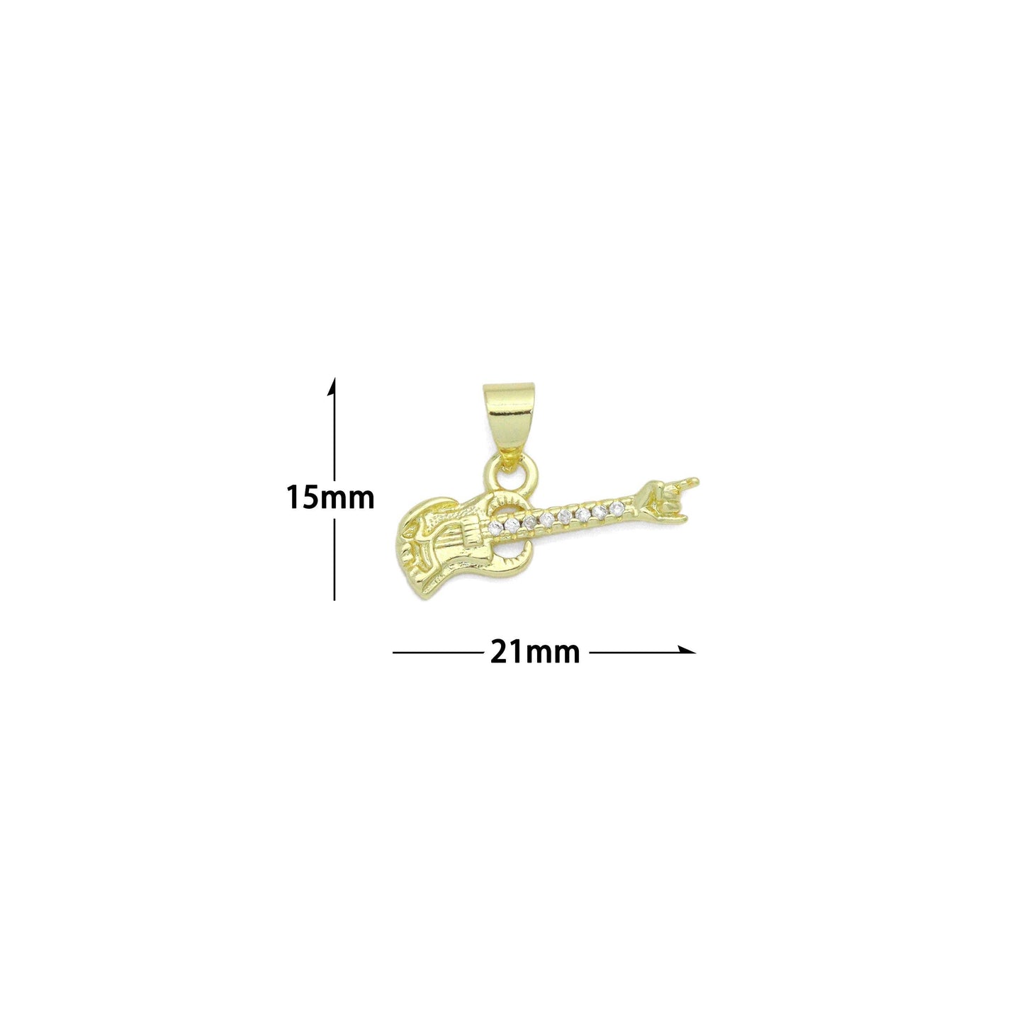 CZ Gold Guitar Charm Pendant, Sku#LK1199