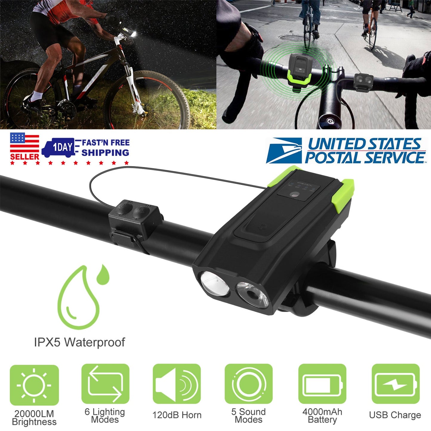 Bike Front Light Set with Horn for Night Riding