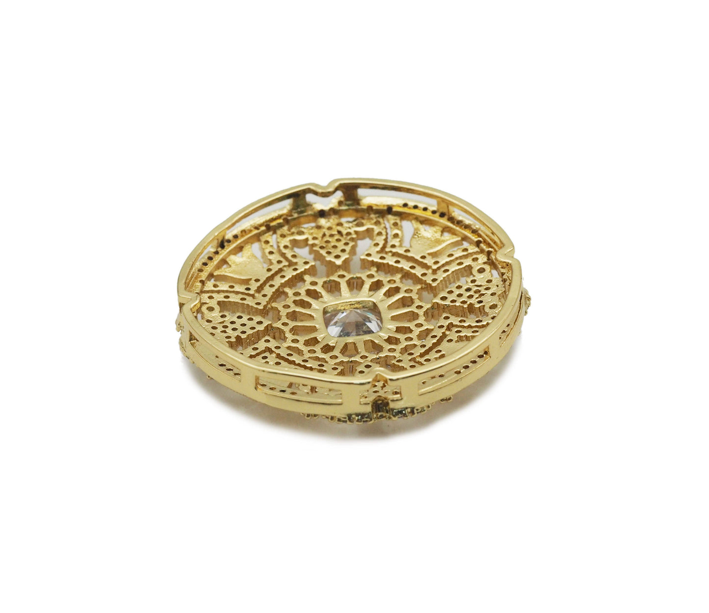 Large CZ Gold Filigree Style Round Charm, Sku#LX146