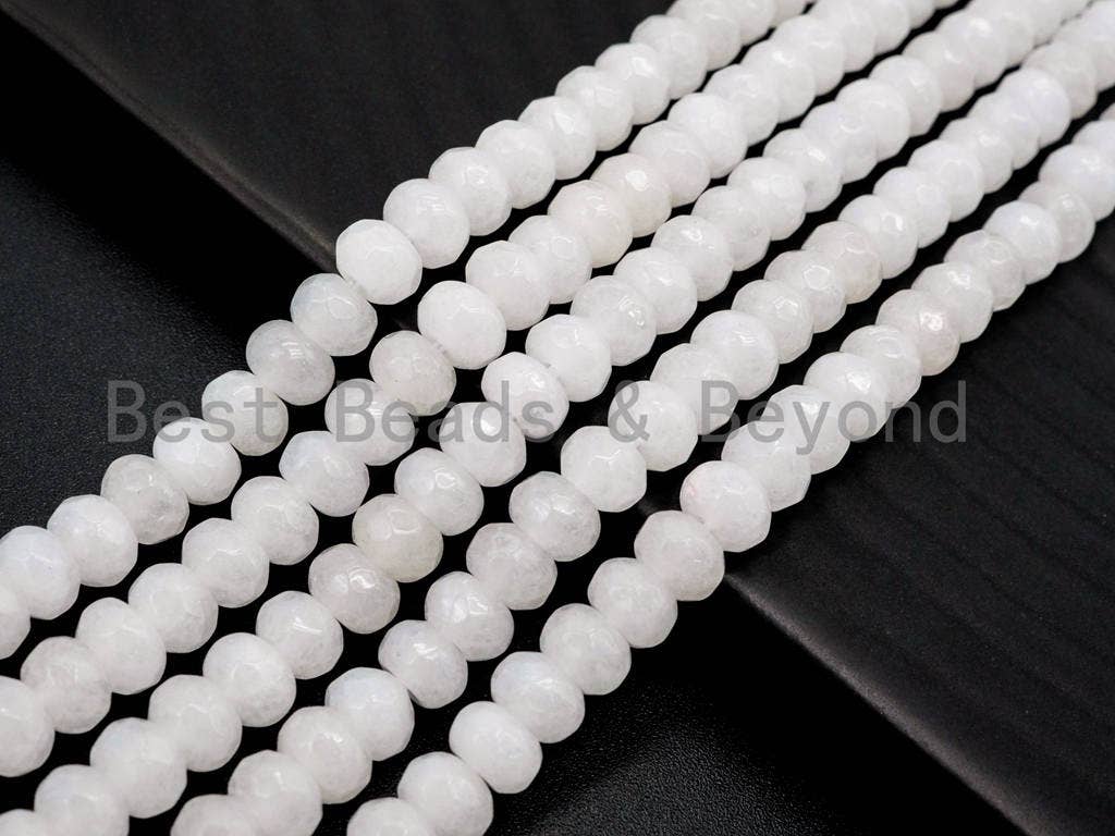 Natural White Faceted Rondelle Jade beads,4x6mm/5x8mm/6x10mm Faceted White Gemstone beads, Natural Jade Beads, 15.5inch strand, SKU#U125
