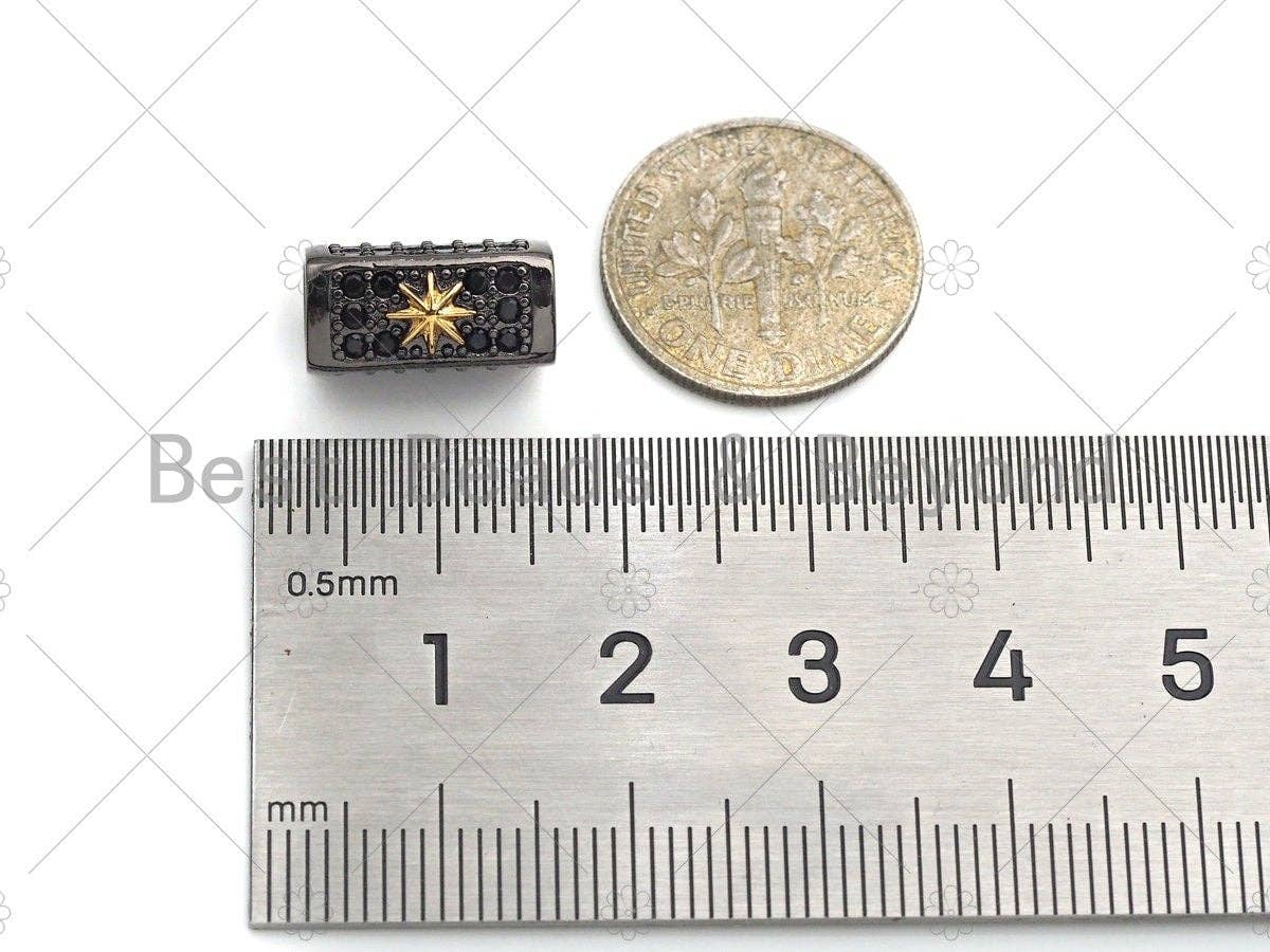 Star/Lion Head Bead,Tube Spacer Bead, Black CZ Pave Tube Spacer Beads for Men/Women Jewelry Making, 7x14mm, ML19C