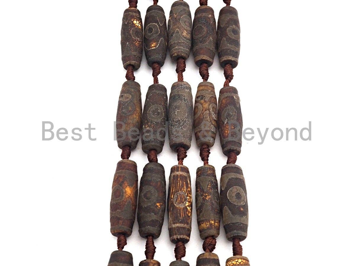 1pc/10pcs Natural Tibetan Agate Beads, Ancient Dark Brown Tibetan Long Oval Shape Beads, Dzi Eye Agate Beads, 12x30mm, sku#U538