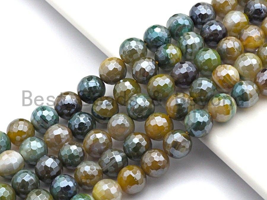 Mystic Plated Faceted Plated Agate beads, 6mm/8mm/10mm/12mm/14mm Natural Yellow Green Gemstone beads, 15.5inch strand, SKU#U472