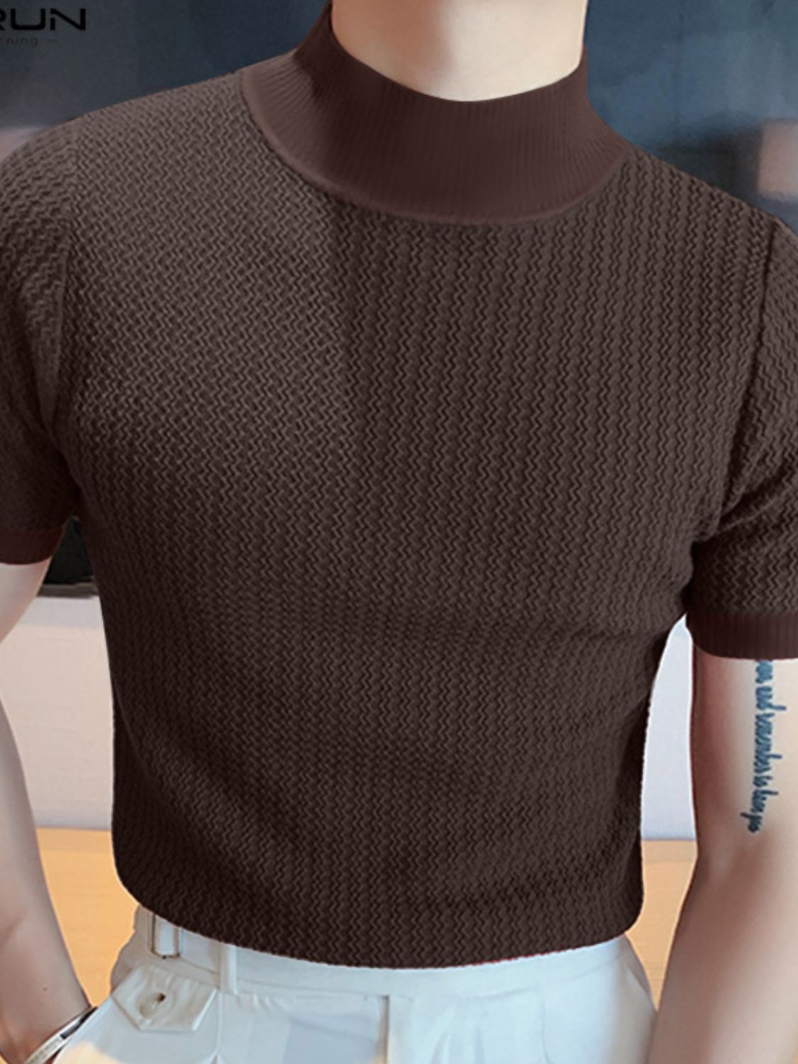 Men's Full Size Mock Neck Short Sleeve T-Shirt Plus Size