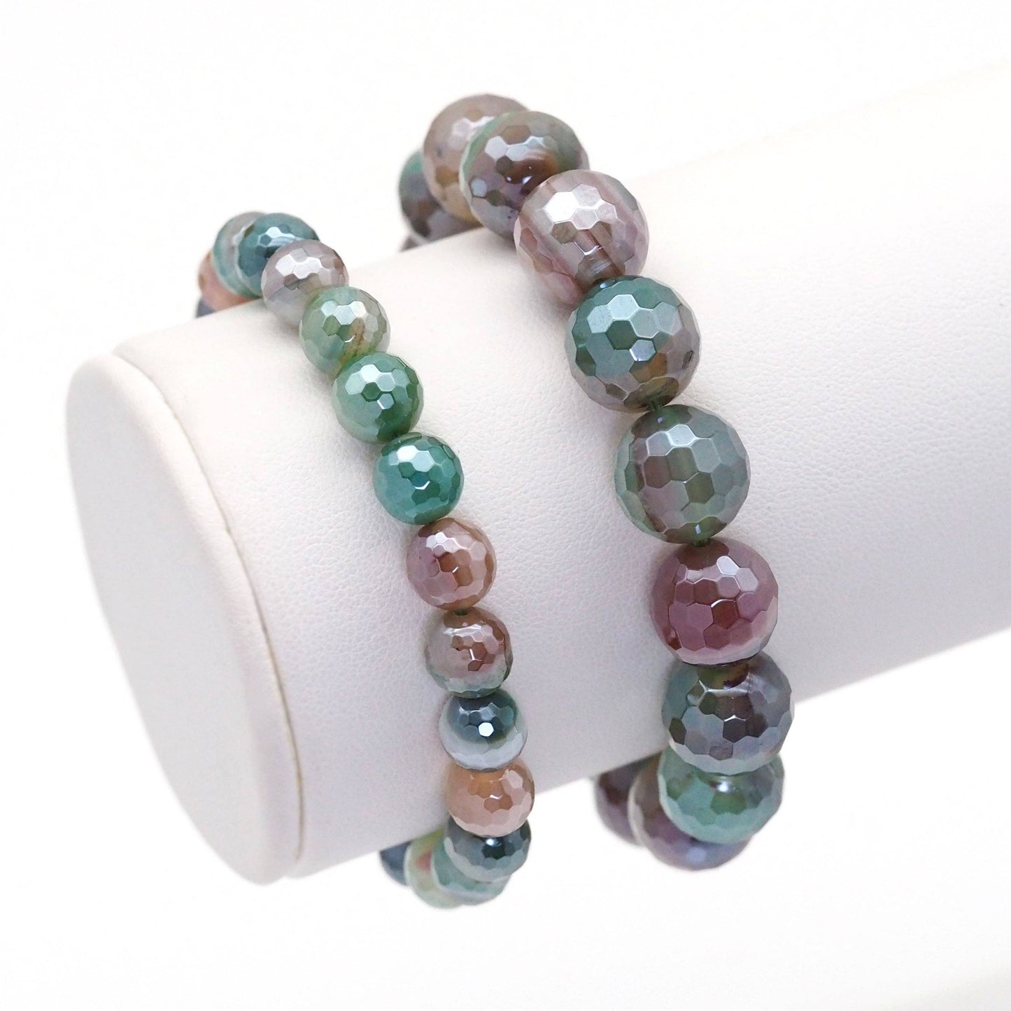 Mystic Brown Green Banded Agate Stretchy Bracelet, 8mm/10mm/12mm, SKU#EF401