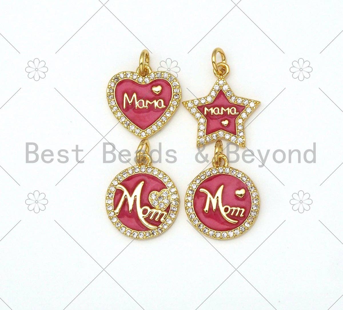 Colorful Enamel Mom Word On Round/Five Star/Heart Shape Pendant, 18K Gold Filled Micro Pave CZ Charm,Mother's Day Charm,14x17mm,Sku#L585