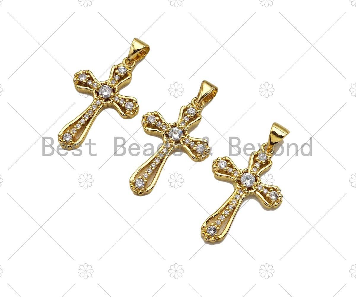 CZ Micro Pave Cross Shape Pendan,18K Dainty Gold Charm, Necklace Bracelet Charm Pendant,16x25mm,Sku#JL34