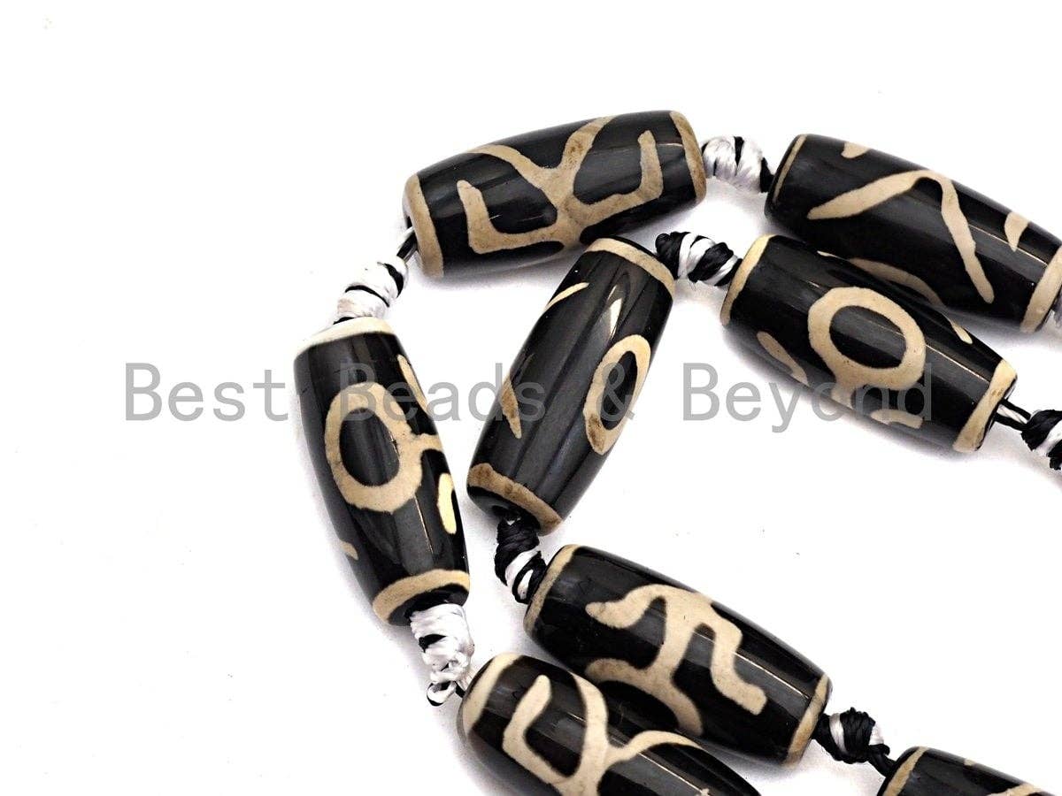 1pc/12pc Natural Tibetan Agate Barrel Beads, Black White Dzi, Zodiac Barrel Agate Beads,Zodiac Barrel Agate Beads,10x25mm,sku#U490