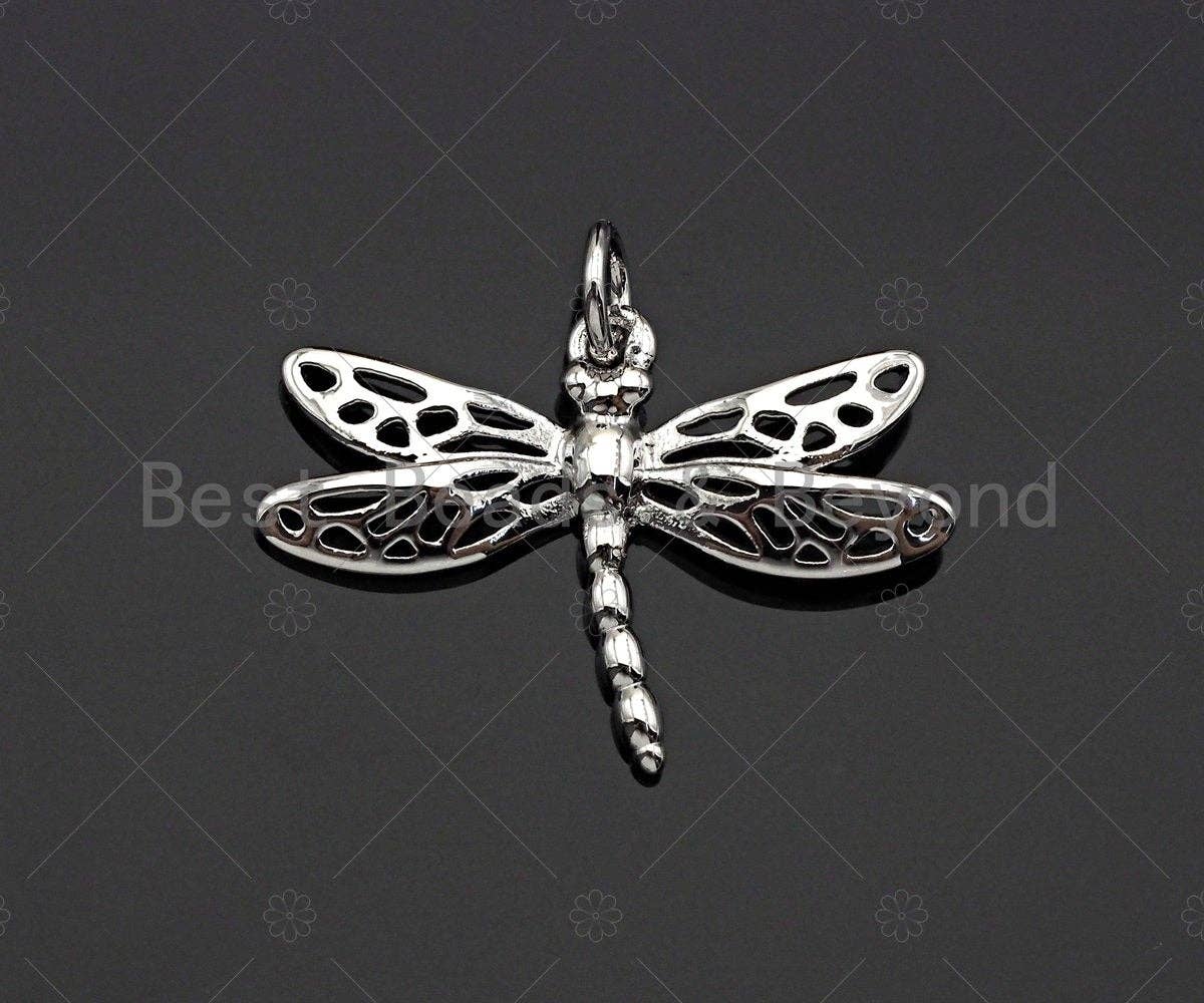 CZ Micro Pave Dragonfly Shape Pendant/Charm,Dragonfly  Cubic Zirconia Pendant, Silver/Gold Tone,24x17mm,Sku#L316