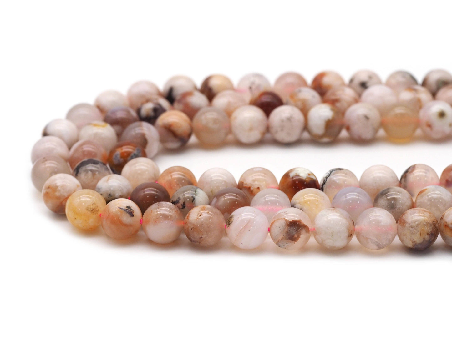 Genuine Cherry Blossom Agate Round Smooth Beads, Sku#U1351