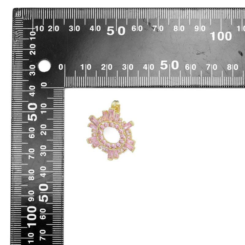 Pink Clear Baguette CZ Flower Statement Earrings, Sku#A336