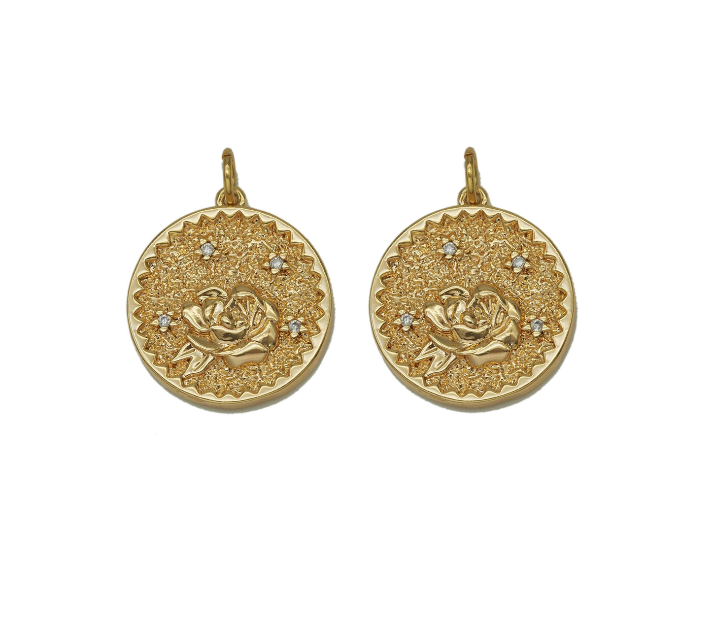 Gold Embossment Rose Medallion Charm, Sku#ZX91