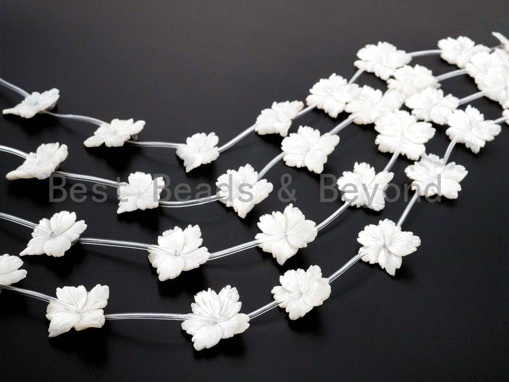 1/10 pcs Natural Mother of Pearl,25-30mm White Pearl Carved Thin Leaf Flower Beads, Pearl Shell Beads, SKU#T95